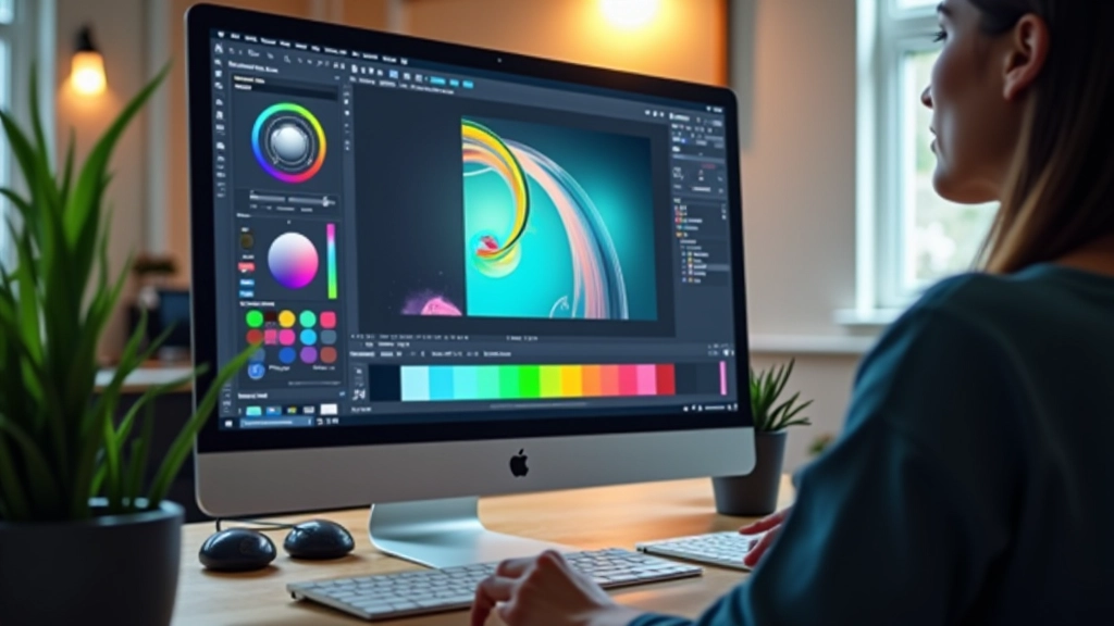 Grafiskā dizainera datorekrāns ar Inkscape programmu atvērtu, kurā redzami vektorgrafiki un krāsu rīki