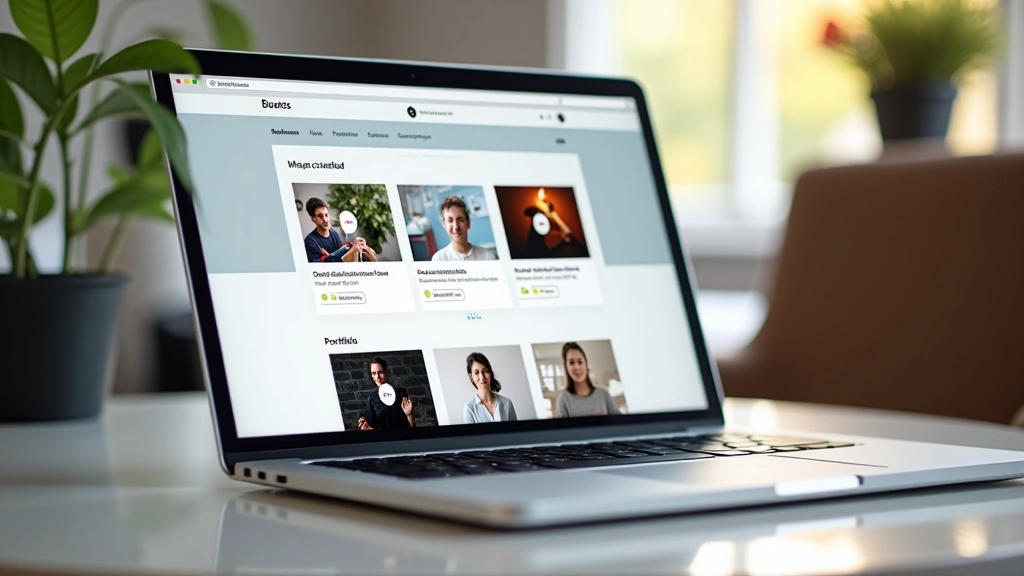 Tiešsaistes portfolio vietnes mockup ar paraug darbiem, kur redzami video, grafika un fotogrāfijas